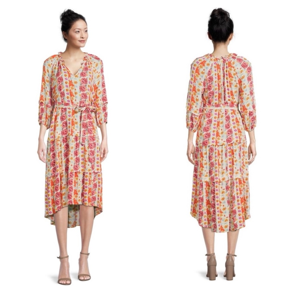 The Pioneer Woman Floral Tiered Ruffle Midi Dress Relaxed Fit Women’s Size Large